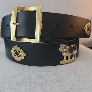 Leather of Emmental Classic Swiss Appenzeller Black Leather Belt Cow Sun Size 40